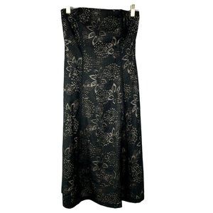 White House Black Market Strapless Dress size 4 Black Floral Semi Sheer Lined